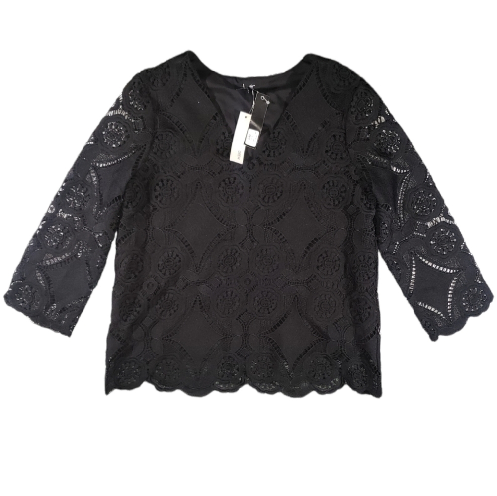 NWT DREW Lace Pointelle Kint V-Neck Top Size L